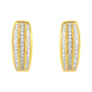 10K Yellow Gold 3/4 Cttw Pave and Channel Set Diamond Triple Row Modern Hoop Earrings (I-J Color, I2-I3 Clarity)