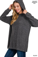 Zenana Hooded Brushed Melange Hacci Sweater