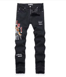 Punk Retro Blue Ripped Slim Fit Men's Jeans