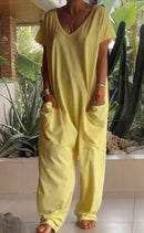 Oversized V-neck Pocket Jumpsuit