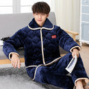 Men's Winter Thickened Crystal Fleece Quilted Pajamas