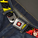 Flash Logo Full Color Black Seatbelt Belt - THE FLASH Running Action Pose/Lightning Bolt Halftone Dots Black/Grays/Yellows Webbing