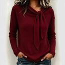 Knitted Bow-Knot Womens Long-Sleeve T-Shirt