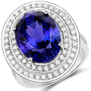 13.78 Carat Genuine Tanzanite and White Diamond 18K White Gold Ring