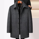 Men's Woolen Coat Mid-length Fleece Plaid Detachable Double Collar