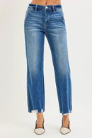 RISEN High Rise Ankle Straight Distressed Hem Detail Jeans
