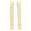 10K Yellow Gold Round and Baguette Cut Diamond Oblong Hinged Leverback Hoop Earrings (Â¼ Cttw, I-J Color, I2-I3 Clarity)