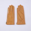 Womens Solid-Color Fleece-Lined Thermal Leather Gloves