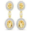 18K Yellow Gold Plated 5.70 Carat Genuine Citrine and White Topaz .925 Sterling Silver Earrings