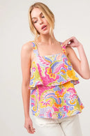 And The Why Square Neck Tiered Paisley Printed Top