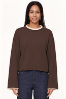 Womens Pullover Sweater Loose-Fit Round-Neck Casual Knit Top