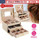 Jewelry Case Organizer 3-layer Lockable Travel Jewelry Box PU Leather Storage Display Case with Mirror Protective for Bracelets Earrings Rings Necklac