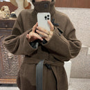 Women's High-neck Coat With Horn-button Closure