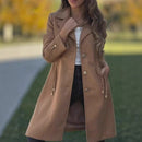Womens Fashion Solid-color Mid-length Wool Coat With Drawstring And Pockets