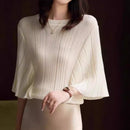 Womens French-style Batwing-sleeve Knit Short-sleeve Top