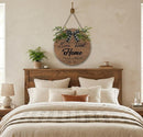 Personalized Home Sweet Home Round Wooden Sign | Custom Names | Gingham Bow & Greenery
