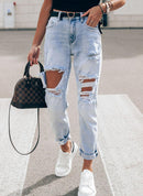 Women's Light Blue Elegant Slim-fit Trousers