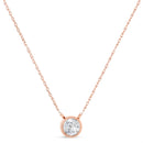 AGS Certified 10K Rose Gold 1/5 Cttw Bezel Set Round Diamond Solitaire 16-18" Adjustable Pendant Necklace (H-I Color, VS1-VS2 Clarity)