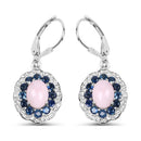 4.00 Carat Genuine Opal Pink, Blue Sapphire and White Topaz .925 Sterling Silver Earrings