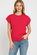 Zenana Viscose Round-neck Short Sleeve Sweater