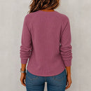 Womens Long-sleeve Button-front Loose-fit Casual Top