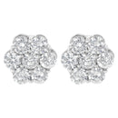 Sterling Silver 2 cttw Floral Composite 7 Stone Diamond Stud Earring (I-J, I1-I2)