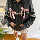 Women's Retro Contrast Color Split Leather Coat