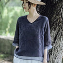 Machine Embroidery Cotton And Linen Shirt For Women
