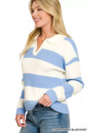 Zenana Striped Collared Sweater