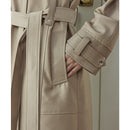 Vintage High-end Leather-patchwork Mid-length Trench Coat For Women