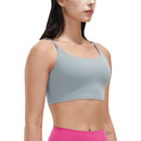 Women Strap Sport Bras Padded StrappyÊCrop Square Neck Low Impact Bras SexyÊFitnessÊTank Tops with Removable Pads Flat Straps for Gym Yoga Workout Run