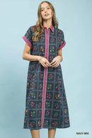 Umgee Mix Floral Button-Front Midi Dress