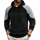 Fleece-lined Mens Patchwork Color-block Textured Loose-fit Hooded Jacket