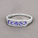 0.61 Carat Genuine Tanzanite and White Diamond 14K White Gold Ring