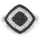 0.56 Carat Genuine White Diamond and Black Diamond .925 Sterling Silver Ring
