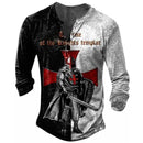 Open Placket Button Digital Print Long Sleeve T-shirt