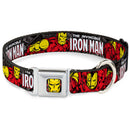 MARVEL COMICS Iron Man Face Full Color Red Yellow Seatbelt Buckle Collar - THE INVINCIBLE IRON MAN Stacked Comic Books/Action Poses