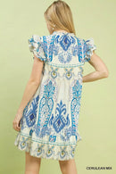 Umgee Mix Ruffle Sleeve Boho Print Dress