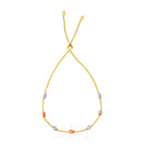 14k Tri-Color Gold Textured Oval Station Lariat Style Bracelet