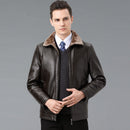 Genuine Leather And Fur One-piece Overcoat With A Lapel Lined With Fleece For Extra Warmth