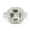4.52 Carat Genuine Green Amethyst and White Topaz .925 Sterling Silver Ring