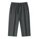 Solid Ice Silk Seven Length Casual Pants For Men Summer Cool Breathable Trousers 3 Zippered Pockets