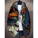 Men's Coat Winter Print Plush Lining Thick Windproof Jacket Long Sleeve Zipper