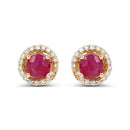 0.71 Carat Genuine Ruby and White Diamond 14K Yellow Gold Earrings