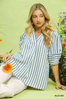 Umgee Striped Puff Sleeve Blouse