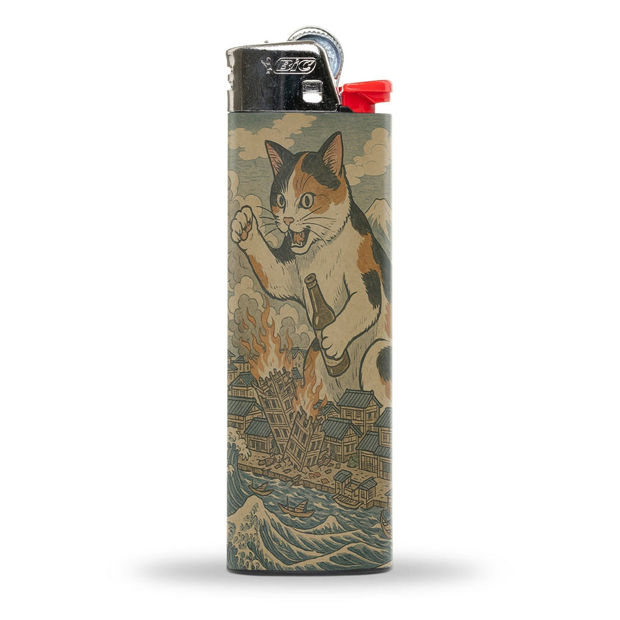 Cat Destroying City Ukiyo-E Lighter