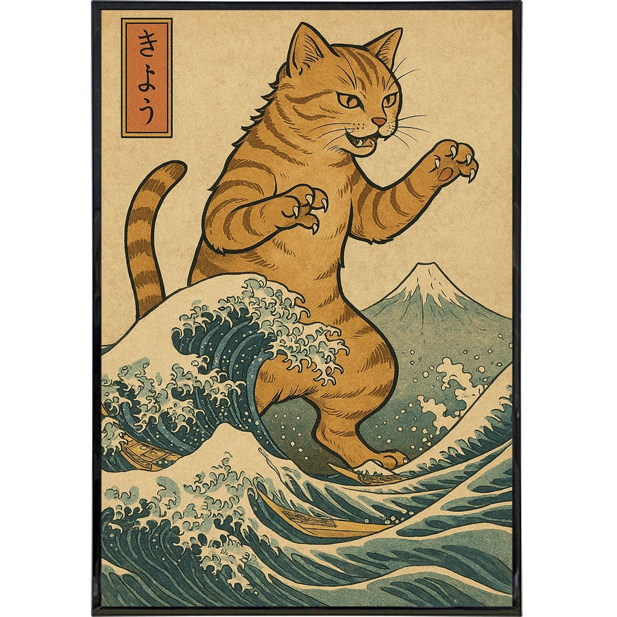 Catzilla in the Great Wave Off Kanagawa Poster Print