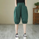 Womens Solid-color Casual Loose-fit Retro Shorts
