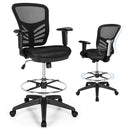 Mesh Drafting Chair Office Chair with Adjustable Armrests and Foot-Ring-Black