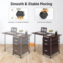 Home Office Folding Computer Laptop Desk Wheeled with 3 Drawers